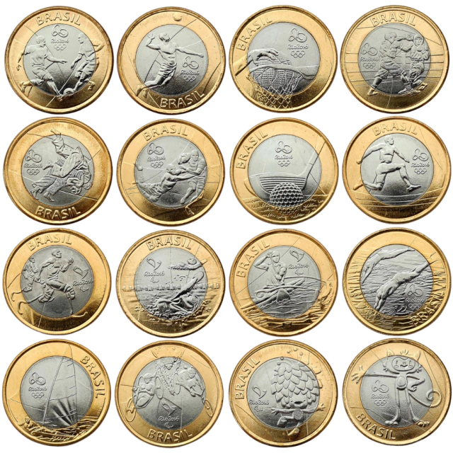Coleção com as 16 Moedas das Olimpíadas Rio 2016