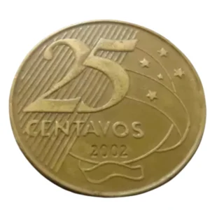 Moeda Brasil 25 Centavos 2002