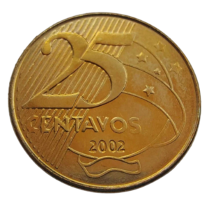 Moeda Brasil 25 Centavos 2002 Flor de Cunho